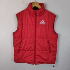 adidas アディダス 中綿ベスト ロゴプリント キルティング レッド Lサイズ メンズ 古着 スポーツMIX ストリート アウトドア