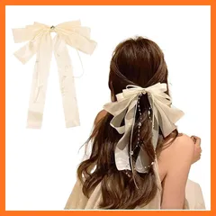 【新品】 [Lapimou] ヘアクリップ バレッタ バレエコア 髪留め ヘアアクセ ヘアアクセサリー バレッタ 大きめ リボン チュール レディース 人気 可愛い 韓国 おしゃれ かわいい 浴衣 ドレス 普段使い (ホワイト(クリスタル)) 1