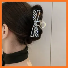 【新品】 格子 リボン 髪留め クリップ ヘアクリップ 大きめ しっかりとまる バンスクリップ 大きめ バレッタ おしゃれ 大人 髪留めクリップ 韓国風 無地 ヘアアクセサリー シンプル 簡約 強力 大人 おしゃれ 通勤 通学 hair clip レディー 1