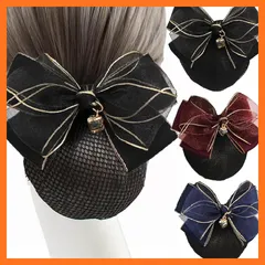 【新品】 3個セット シニヨンネット バレッタ ネット付き，BetterJonny お団子ネットリボン 大きめヘアネット 髪ネットリボン レディースヘアアクセサリー 髪留め (ブラック、ブルー、レッド) 1