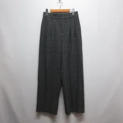 ジーユー GU 美品 チェック柄 タック ワイド パンツ L ダークグレー