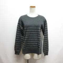 アーバンリサーチ URBAN RESEARCH パネルボーダー柄 長袖 ニット カットソー Oneサイズ チャコールグレー ウール混