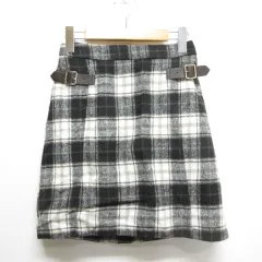 イング INGNI チェック柄 フェルト スカート F 黒 ブラック 起毛 ウール混 バックゴム バックファスナー 裏地付き