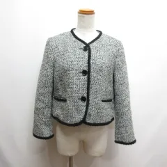 エイチ&エム H&M ノーカラー ツイード ジャケット S 黒 ブラック ウール混 裏地付き