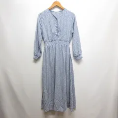 グラシア GLACIER 美品 花柄 長袖 ロング フレア ワンピース S ブルー 裏地付き