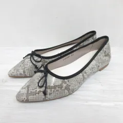 ランダ RANDA バレエ シューズ フラット パンプス リボン 蛇柄 パイソン柄 22cm グレー ポインテッドトゥ 靴 箱付き