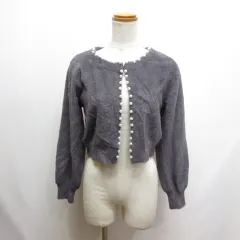 トッコ TOCCO closet 美品 パールビジュー装飾 シャギー ニット カーディガン M ダークグレー