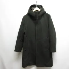 エディフィス EDIFICE フーデッド ロング ウール コート S ダークグリーン ダブルジップ 裏地付き