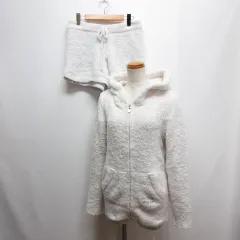 ジェラートピケ gelato pique ルームウェア もこもこニット パーカー ショートパンツ セットアップ F オフホワイト×ピンク ボーダー柄 部屋着