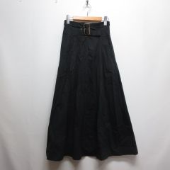 ミスティック mystic マキシ ロング フレア スカート 1 黒 ブラック ウエストバックゴム ストレッチ コットン