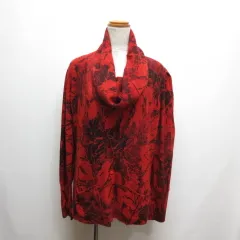 セイ TSE カシミヤ アンサンブル ニット 花柄 L 赤 レッド 長袖カーディガン オフタートルカットソー