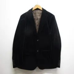 グリーンレーベルリラクシング ユナイテッドアローズ green label relaxing ストライプ柄 テーラード ベロア ジャケット M 濃紺 ネイビー 裏地付き