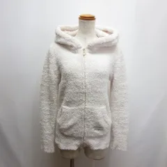 ジェラートピケ gelato pique ルームウェア ボーダー ニット パーカー ジップアップ F 白×ピンク 部屋着