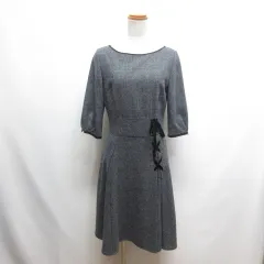 アプワイザーリッシェ Apuweiser-riche 美品 チェック柄 アシメレースアップ ワンピース 1 チャコールグレー 七分袖 裏地付き