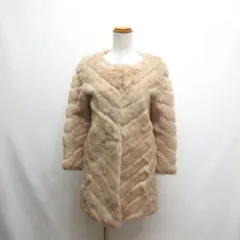 グーコミューン gout commun 美品 ラビットファー ノーカラー コート 38 ベージュ 毛皮 ホックボタン 裏地付き