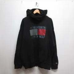 トミー TOMMY JEANS ハイネック スウェット パーカー M 黒 ブラック ロゴプリント フーディー