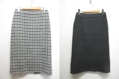 ルーニィ LOUNIE リバーシブル タイト スカート 36 白黒/チャコールグレー チェック柄 無地 起毛 ウール混 後ろスリット
