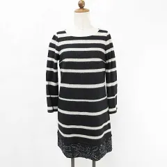 ダイアグラム グレースコンチネンタル Diagram GRACE CONTINENTAL ワンピース チュニック 長袖 丸首 ひざ丈 装飾 ビーズ ボーダー ペイズリー柄 黒 白 ブラック ホワイト 34