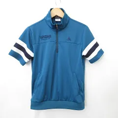 ルコックスポルティフ le coq sportif ゴルフ スポーツウエア シャツ 半袖 ハーフジップ スタンドカラー 青 白 紺 ブルー ホワイト ネイビー M