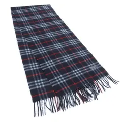 美品 バーバリー タグ付 ノバ チェック カシミヤ 100％ マフラー ネイビー 紺 メンズ レディース REM DQ25-8【中古】