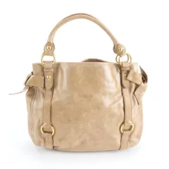 美品 ミュウミュウ サイド リボン レザー トート バッグ 肩掛け ショルダー ハンド 本革 ブランド A4 レディース RWM DQ31-5【中古】