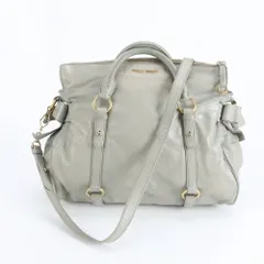 美品 ミュウミュウ サイド リボン レザー 2WAY ショルダーバッグ 斜め掛け ハンド トート 本革 グレー レディース RWM DQ34-2【中古】