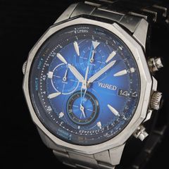 ☆セイコー SEIKO WR30 クロノグラフ／青文字盤×ブラックメタル 稼動 