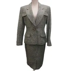 ジャンフランコフェレ GIANFRANCO FERRE スカートスーツ セットアップ フォーマル テーラードジャケット タイトスカート ブレザー 1B ミモレ ロング 絹 シルク 42 ベージュ 黒 ブラック  ■WYのサムネイル