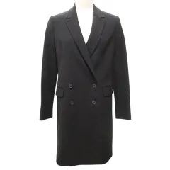 セオリー Theory 美品 ダブルブレスト コート アウター 無地 ウール 厚手 P 黒 ブラック