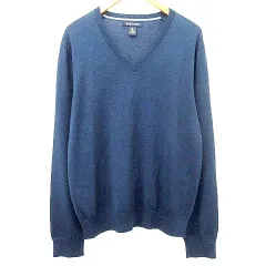 バナナリパブリック BANANA REPUBLIC ニット カットソー 長袖 シルク カシミヤ混 Vネック M 紺 ネイビー ORG A0623