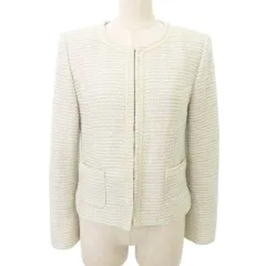 シューラルー SHOO・LA・RUE 美品 ツイード 長袖 ジャケット 肩パッド 厚手 Lサイズ ベージュ ■YHS7のサムネイル