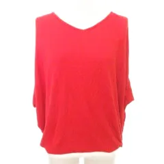 アンタイトル UNTITLED 美品 ニット 半袖 Vネック 無地 ドルマンスリーブ 薄手 2 約Mサイズ 赤 レッド ■YHS7