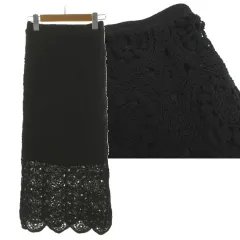 ビス ViS かぎ針Iラインスカート BVC-12150-A ロング丈 ウエストゴム ブラック 黒 S