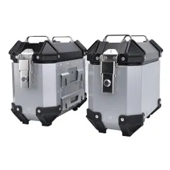 新品 18L オートバイサイドケース、バイクハードサイドサドルバッグボックスアルミ合金オートバイパニアサイドケース、安全ロックとヘルメット荷物用ハンドル付き (銀)のサムネイル