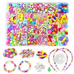 【特価商品】女の子 手芸 DIY アクセサリー おもちゃ 手作りキット ブレスレット ネックレス 紐通しカラフル カチューシャ 約450個 24種類 ビーズ 収納ケース付き ギフト 記念日 クリスマス 誕生日 プレゼント