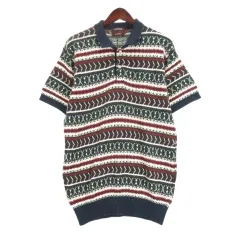 チャップス CHAPS ラルフローレン ニット ポロシャツ 半袖 総柄 ネイビー系 L 250916E