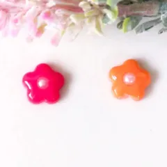 no.500　レジン　コーラルピンク　オレンジ　お花　レトロ　ぷっくり　ピアス　イヤリング　ハンドメイド