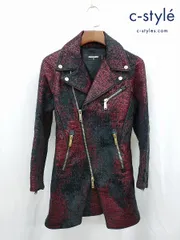 F965 [人気] DSQUARED2 ディースクエアード ダブルライダースコート 40 レッド×ブラック イタリア製 レディース | ★