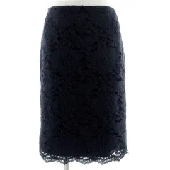 ナチュラルビューティーベーシック NATURAL BEAUTY BASIC スカート ストレート ミディ丈 花柄総レース コットン混 ネイビー 紺 M