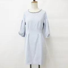 ダイアグラム グレースコンチネンタル Diagram GRACE CONTINENTAL ワンピース ひざ丈 五分袖 タック レース ビジュー ブルー 36 