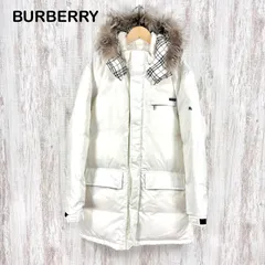 BURBERRY BLACK LABEL バーバリーブルーレーベル ホースロゴ刺繍 ノバチェック シルバーフォックス リアルファー ホワイトグース ダブルジップアップ 2way ロングジャケット ホワイト メンズ アウター