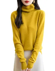 新品 [Yokbeer] 100% メリノウール セーター レディース シームレス タートルネック ファーストライン レディトゥウェア 長袖 カシミヤ風 秋冬 ニット プルオーバー トップス（メープルリーフ，S）
