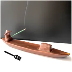 Flatland お香立て 線香立て 陶器 おしゃれ 和風 釣り お香ホルダー 灰がこぼれない 【灰取り箒付き】オシャレ インセンスホルダー 香炉 お香置き 線香皿 インテリア雑貨 仏壇用 (ブラウン) [ブラウン]