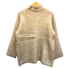 ザラ ZARA ニット セーター ハイネック メタリック グラデーション 長袖 L ベージュ シルバー