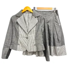 noriko araki セットアップ ジャケット スカート ストライプ リネン混 長袖 膝丈 40 グレー