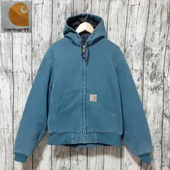 【size L】96年 USA製 Carhartt アクティブジャケット コバルト 革ロゴ Active Jacket Cobalt 90s JQ296