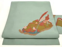 平和屋着物●爪掻き本綴れ　八寸名古屋帯　作家物　ろうけつ染　陶器花文　正絹　逸品　CABD0690hy 平和屋着物○京都の和装業の老舗一門 千切屋 爪掻き本綴れ 八寸名古屋