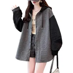 【新品】 [Merelop Ceto] パーカー レディース トレーナー フード付き スウェット 切り替え 大きいサイズ アウター ゆったり きれいめ トップス エンボス おしゃれ 体型カバー 防寒 ボタン 羽織り 保温 暖かい 軽い 韓国 普段着 春 秋 冬