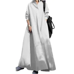 【新品】 [エムエルーセ] シンプル ロングワンピース 長袖 シャツワンピ かぶり 体型カバー リラックス Aライン 春 秋 xl 女子服 オシャレ フォーマル オフィス ビジネス 部屋着 女子 会 トラベル ナチュラル ゆる とろみ 韓国風 韓国 カジュアル