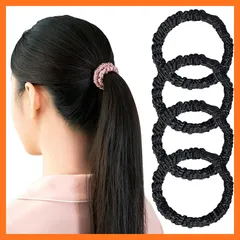 【新品】 Yimuaya シルク ヘアゴム 4個セット シュシュ 跡がつかない 19匁のシルク100% 幅1cm 髪ゴム 静電気防止 髪に優しい ヘアシュシュ 大人 黒 ヘアアクセサリー おしゃれ プレゼントやギフトにも最適 母の日 0
